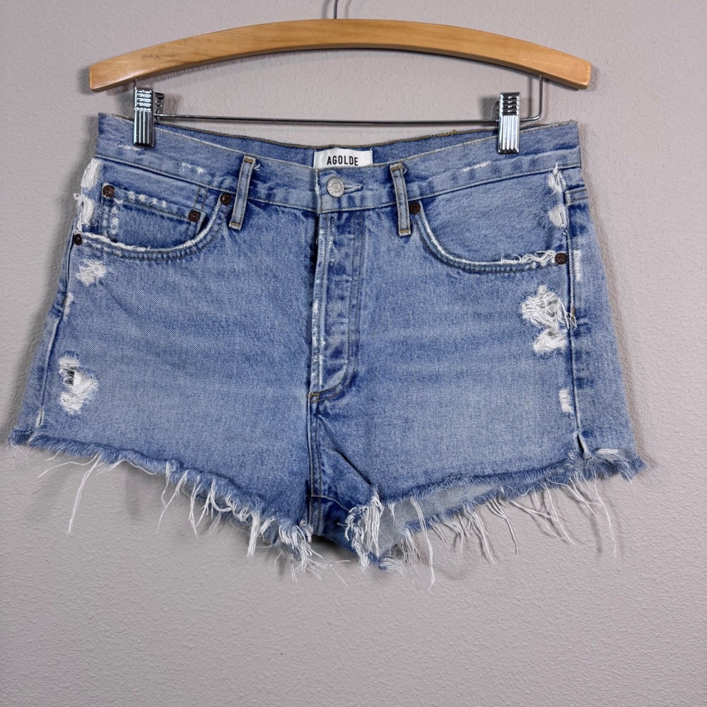 AGOLDE Parker Vintage Cut Off Jean Shorts Light Wash Distressed Size 28 $148